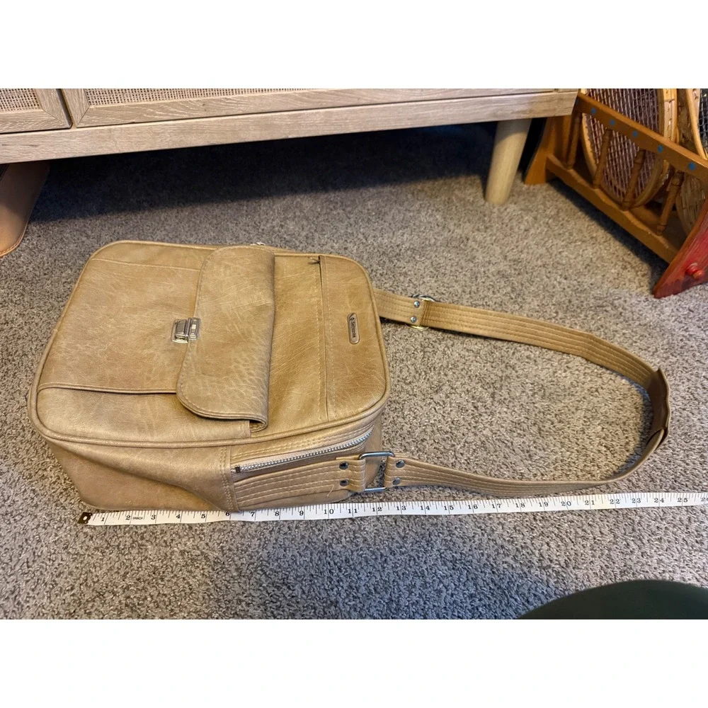 Samsonite Vintage Tan Faux Leather Crossbody Messenger Bag Retro Travel Bag